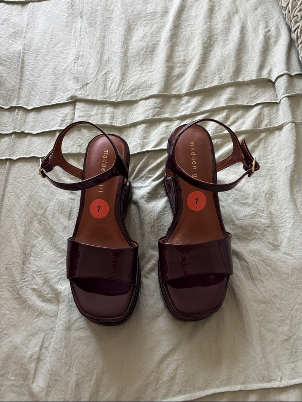 Madden Girl Patent Platform Wedge Sandals in Burgundy - Picture 2 of 8